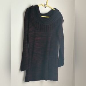 Notations Sweater Dress Women M Dark Purple And Black Cowl Neck Fringe Mini Y2K